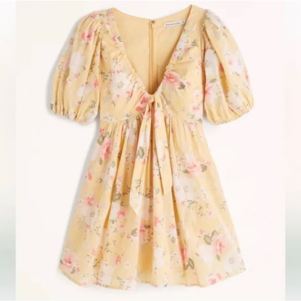 Abercrombie & Fitch Size L Tall Poplin Puff Sleeve Dress Mini Yellow Floral